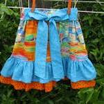 Ruffle Skirt In Blue And Orange Prints Child Size..