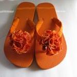 Orange Decorated Flip Flops
