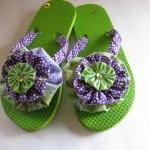 Flip Flops Decorated Lime Green And Purple