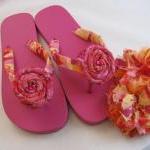 Pink Orange Decorated Flip Flops