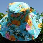 Turquoise Floral Print Wide Brim Sunhat Womens