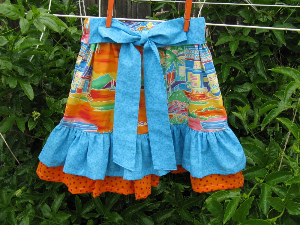 Ruffle Skirt In Blue And Orange Prints Child Size 6