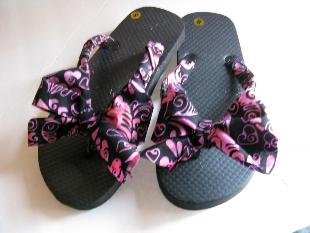 Black Pink Decorated Flip Flops