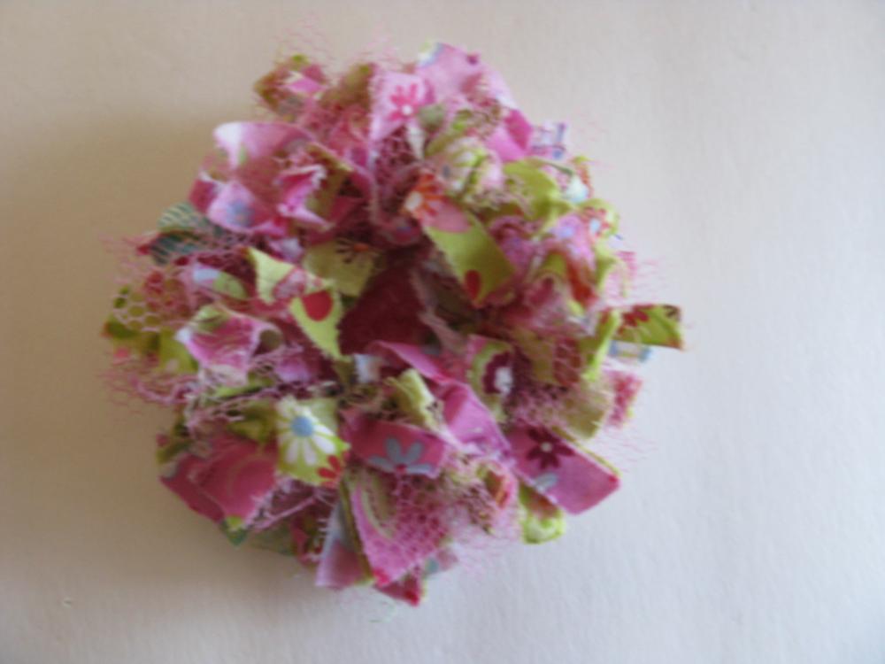 Pink Green Frilly Flower Brooch