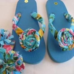 Blue Pink Decorated Flip Flops Womens on Luulla