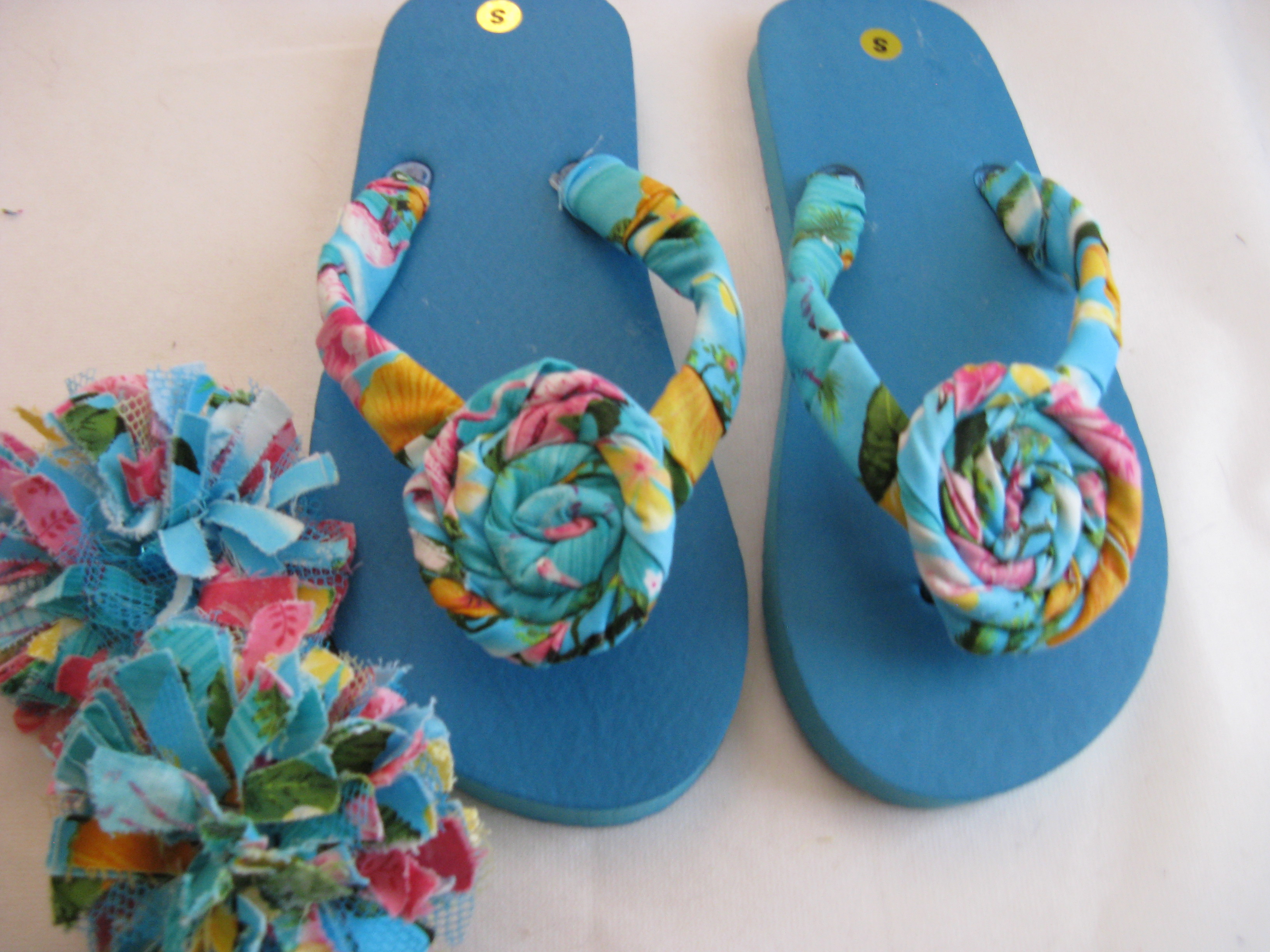 Blue Pink Decorated Flip Flops Womens on Luulla